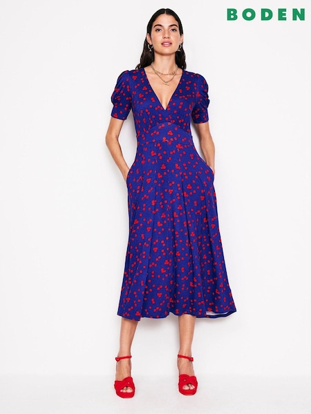 Boden Blue Kristen Pleated Jersey Dress (AC8676) | €62