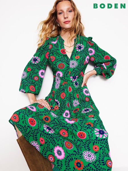 Boden Green Zoe Trim Detail Midi Dress (AC8697) | €79