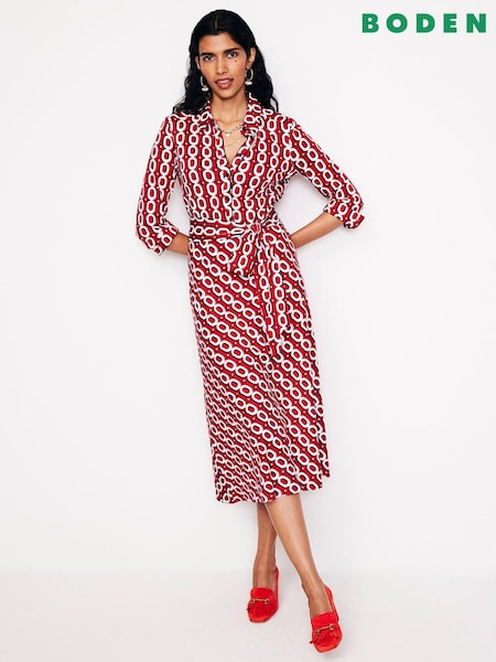 Boden Red Laura Jersey Midi Shirt Dress (AC8699) | €57