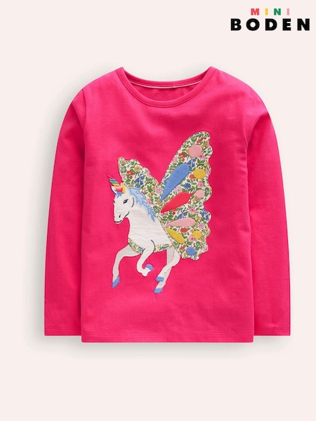 Boden Pink 100% Cotton Appliqué Long Sleeve Top (AC8716) | €21 - €23