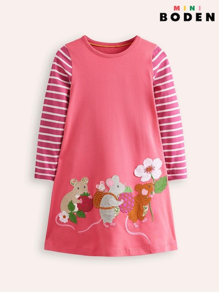 Boden Pink 100% Cotton Elsie Big Appliqué Dress (AC8724) | AED84 - AED102