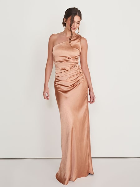 Six Stories One Shoulder Satin Ruched Bridesmaid Dress (AC8730) | 462 LEI
