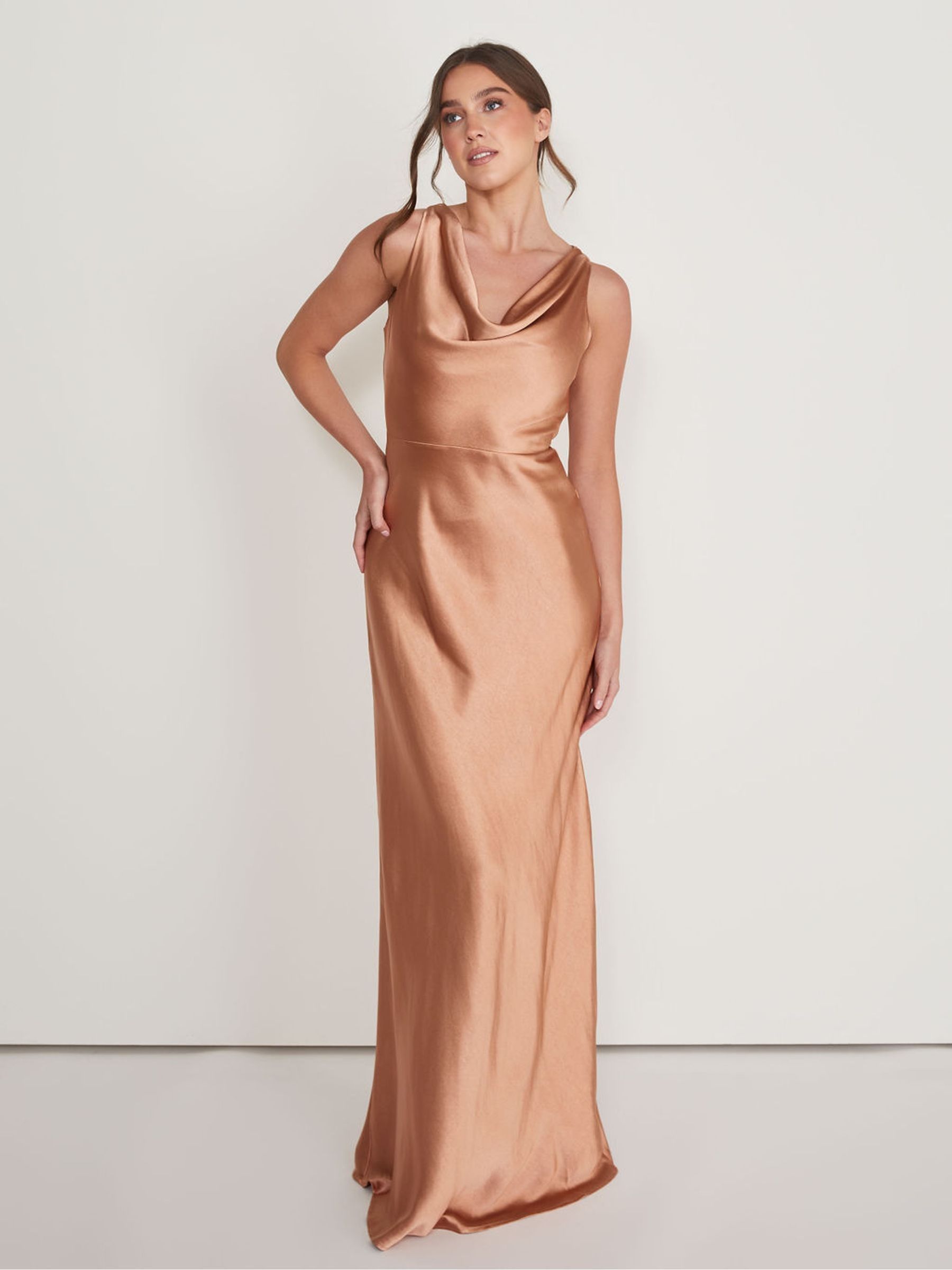 Cowl front satin midi dress clearance