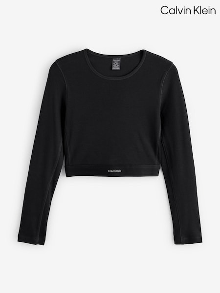 Calvin Klein Black Long Sleeved Cropped Crew Neck T-Shirt (AC8759) | 111 QAR