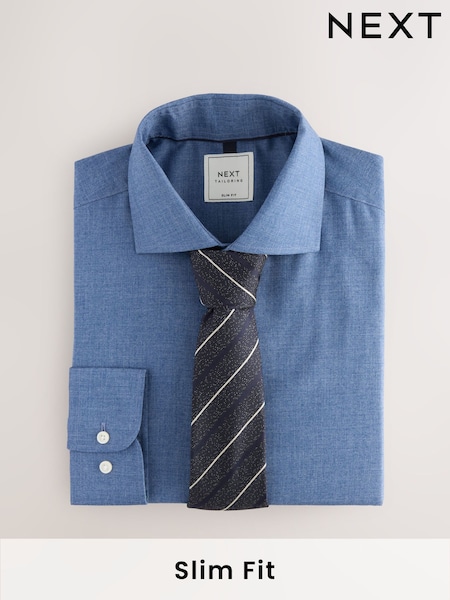 Blue Denim/Navy Stripe Slim Fit Shirt and Tie Pack (AC8821) | €48