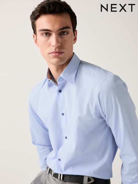 Blue Regular Fit Easy Care Textured Trimmed Shirt (AC8831) | 195 zł