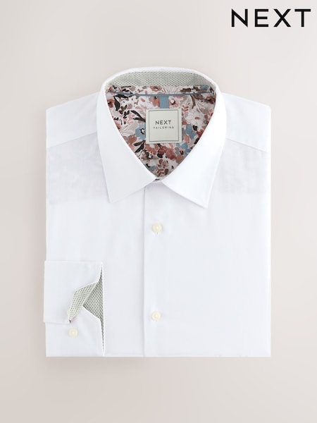 White Slim Fit Easy Care Textured Trimmed Shirt (AC8835) | kr520