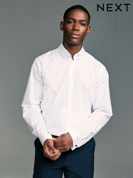 Білий комір з кнопками вниз - Стандартний крій - Easy Care Double Cuff Smart Shirt (AC8837) | 743 грн
