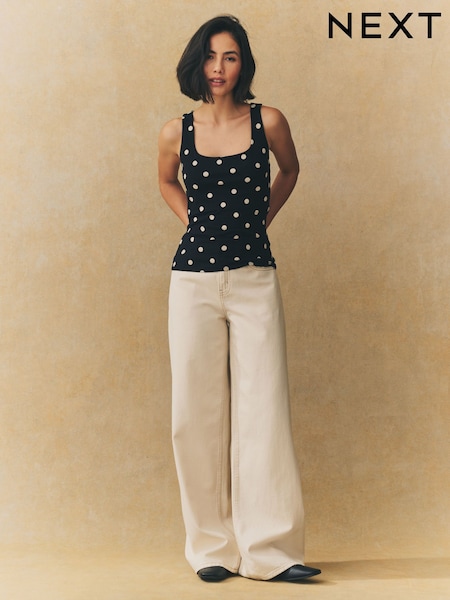 Black/White Polka Dot Square Neck Vest (AC8849) | €13