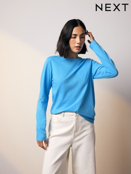Bright Blue 100% Cotton Long Sleeve T-Shirt (AC8851) | $14