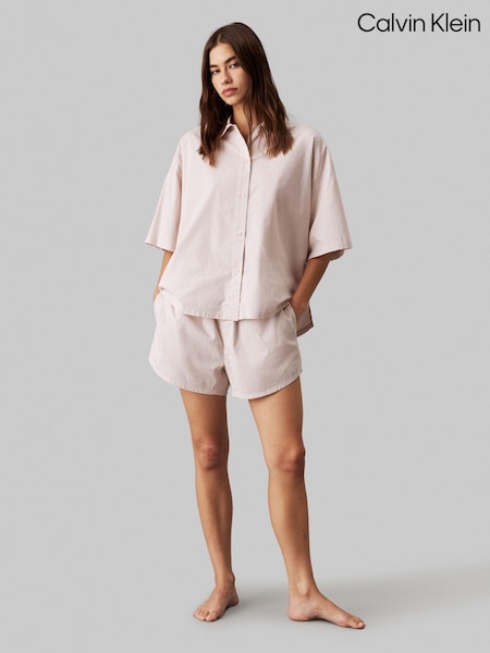 Calvin Klein Pink Short Sleeved 100% Cotton Button Down And Shorts Set (AC8905) | AED174