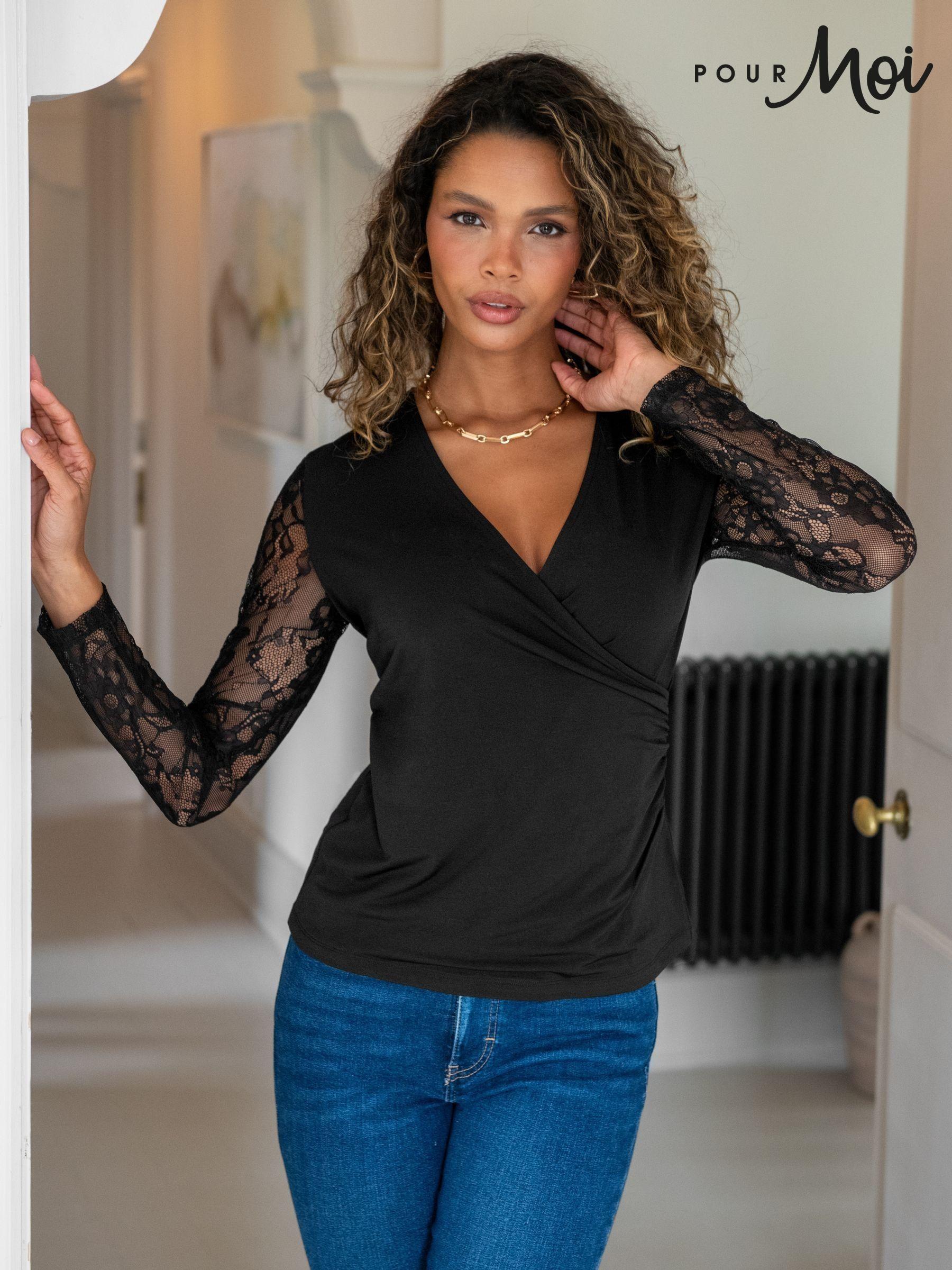 Women s Black Wrap Tops Next Ireland