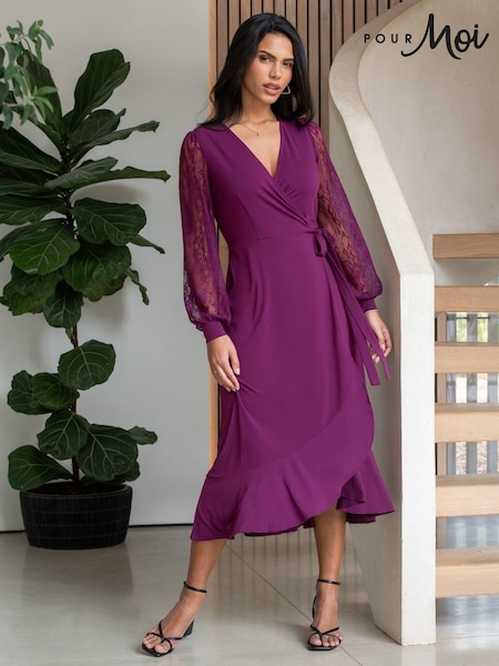 Pour Moi Carrie Lace Sleeve Midi Slinky Jersey Wrap Dress (AC8928) | €87
