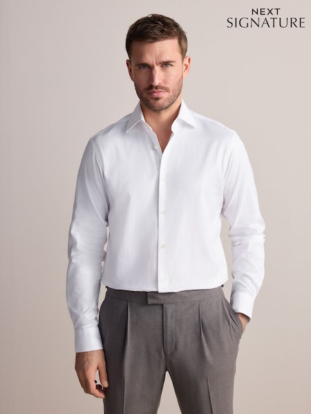 White Slim Fit Signature 100% Cotton with Textured Smart Shirt (AC8977) | €56