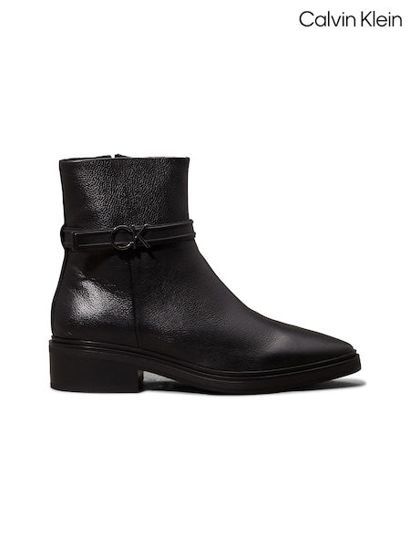 Calvin Klein Black Leather Heeled Ankle Boots (AC8980) | AED524