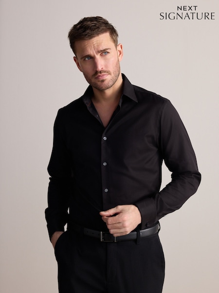 Black Slim Fit Signature Premium 100% Cotton Textured Smart Shirt (AC8981) | 193 QAR