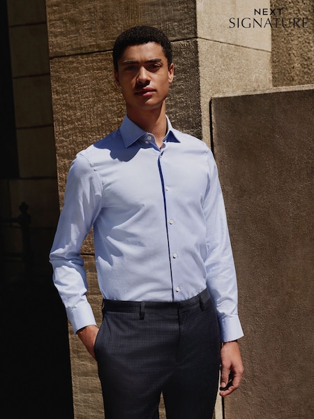 Blue Regular Fit Signature 100% Cotton with Textured Smart Shirt (AC8985) | kr690