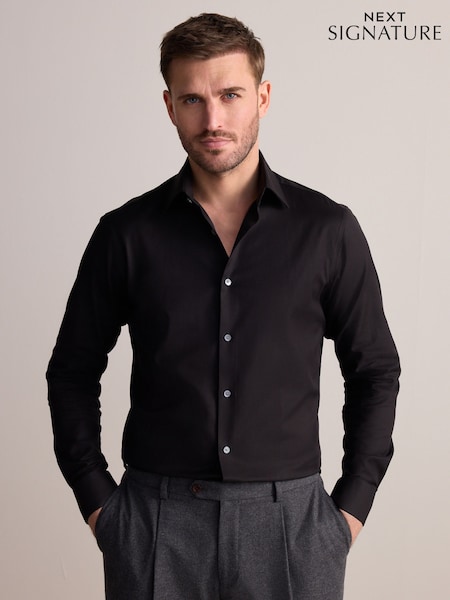 Black Slim Fit Signature 100% Cotton with Textured Smart Shirt (AC8986) | €42