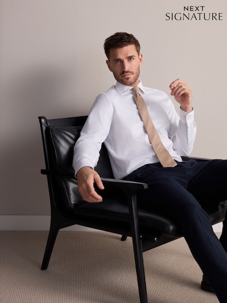 White Regular Fit Signature 100% Cotton with Textured Smart Shirt (AC8987) | €52