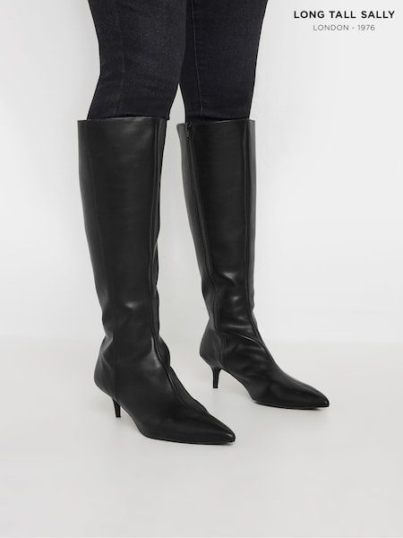 Long Tall Sally Black Dressy Knee High Point PU Boots (AC9028) | €107