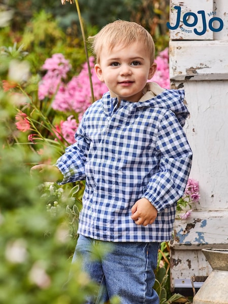 JoJo Maman Bébé Navy Gingham Hooded Jacket (AC9031) | €63 - €66