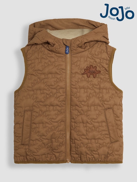 JoJo Maman Bébé Brown Dinosaur Quilted Puffer Gilet (AC9039) | ₪179 - ₪189