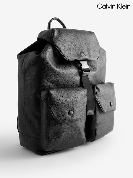 Calvin Klein Black Over Webbing Flap Backpack (AC9115) | AED407