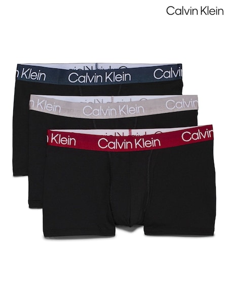 Negru/Dark Band - Calvin Klein Structure Bumbac Trunks 3 Set Boxer (AC9144) | 328 LEI