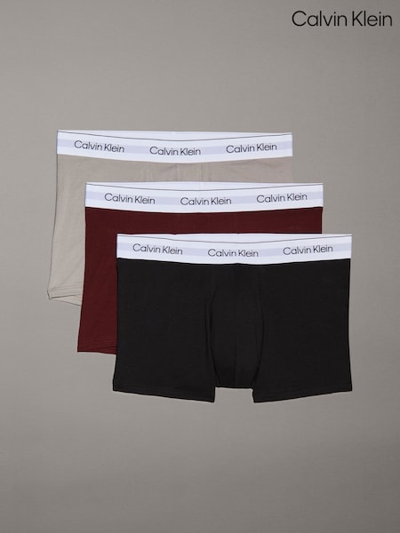 אפור/אדום/שחור - Calvin Klein Classic Stretch Trunks 3 Pack Boxers (AC9166) | ‏211‏₪
