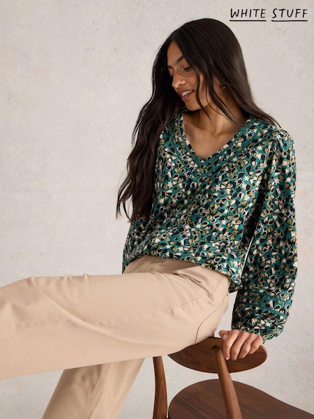 White Stuff Green Betty Tie Hem Blouse (AC9179) | 130 QAR