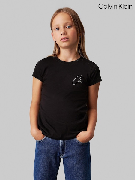 Calvin Klein Black Slim Fit 100% Cotton Short Sleeved T-Shirt (AC9182) | AED52