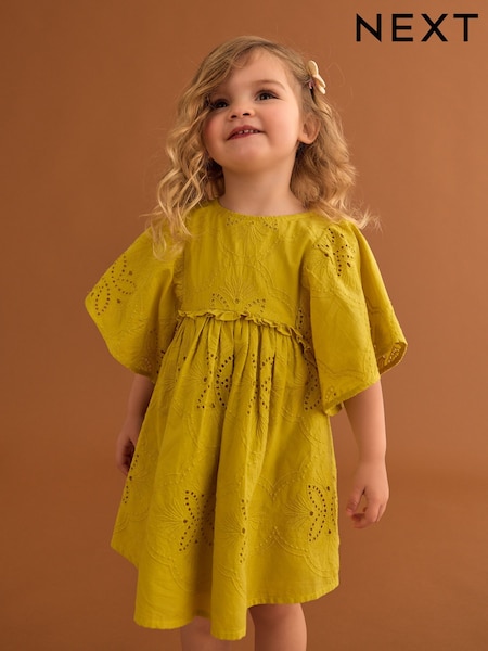 أصفر ليموني - Angel Sleeve Broderie Summer Dress (3mths-8yrs) (AC9234) | ‏102 د.إ.‏ - ‏ 132‏ د.إ.