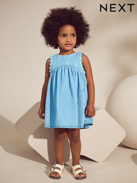 Blue Denim Ric Rac 100% Cotton Sleeveless Summer Dress (3mths-8yrs) (AC9248) | AED61 - AED76
