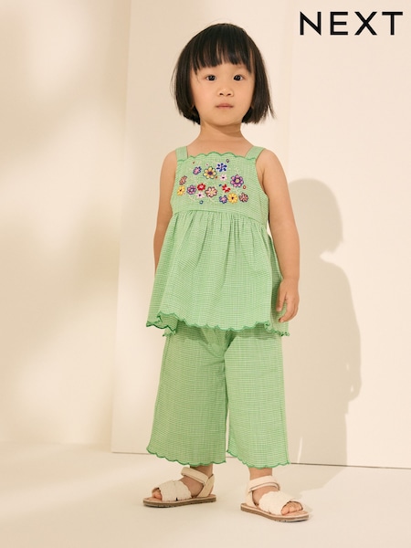 Green Embroidered Blouse and Trousers Co-Ord Set (3mths-8yrs) (AC9250) | €28 - €36