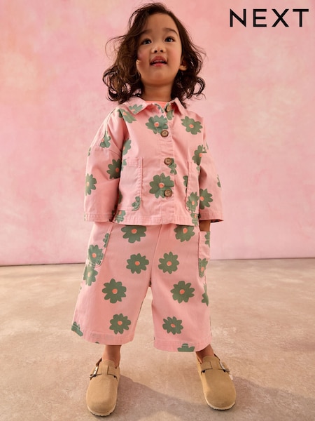 Pink Flower 100% Cotton Jacket T-Shirt And Trousers Set (3mths-8yrs) (AC9251) | €36 - €44