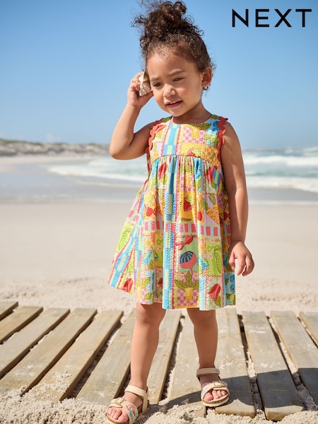 Multi Print Ric Rac 100% Cotton Sleeveless Summer Dress (3mths-8yrs) (AC9252) | $24 - $30