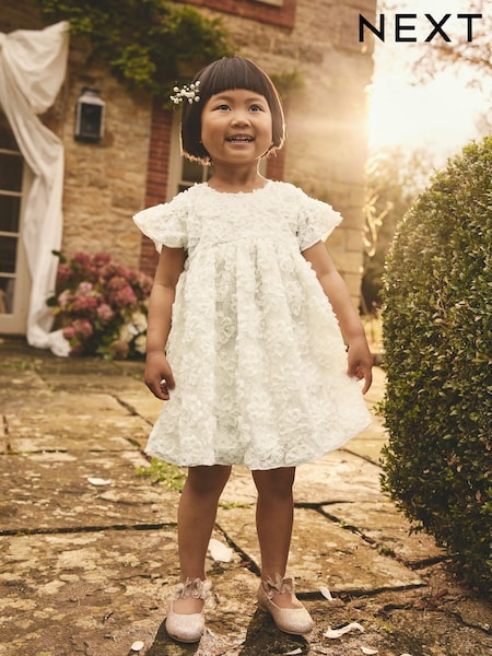 Ivory 3D Floral Occasion Dress (3mths-8yrs) (AC9267) | 119 QAR - 148 QAR