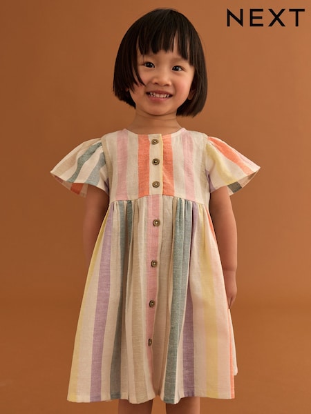 Pastel Rainbow Button Up Summer Dress (3mths-8yrs) (AC9268) | AED56 - AED71