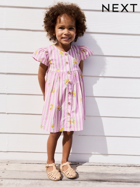 Lilac/White Lemon Stripe Button Up Summer Dress (3mths-10yrs) (AC9272) | $19 - $24