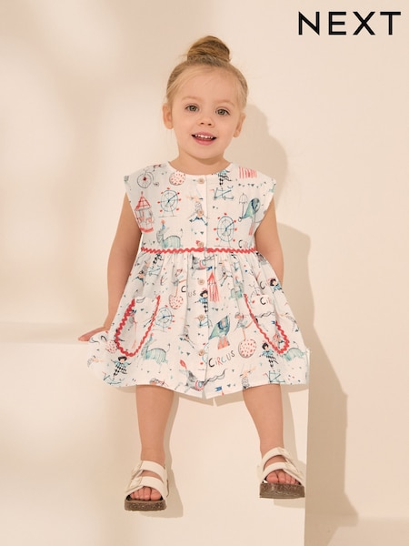Ecru Cream Circus Button Through Summer Dress (3mths-10yrs) (AC9279) | €16 - €20