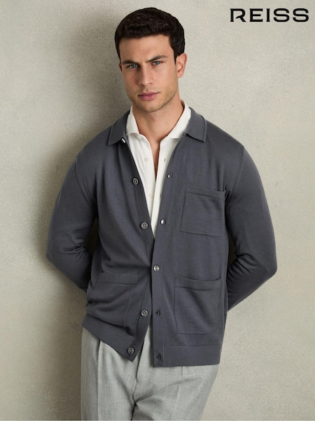Reiss Blackend Blue Munich Merino Wool Button-Through Cardigan (AC9311) | €186