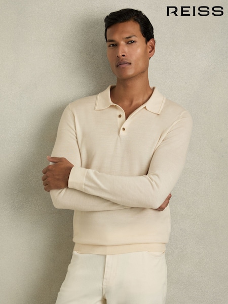 Reiss Snow White Trafford Merino Wool Polo Shirt (AC9314) | $195