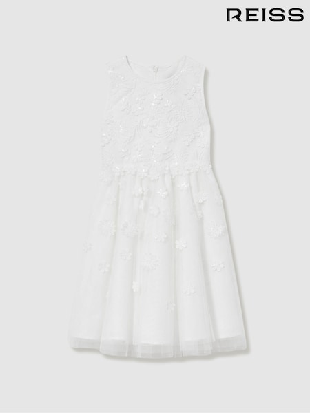 Reiss Ivory Clementine 13-14 yrs Tulle Floral-Embroidered Bridesmaid Dress (AC9320) | 728 QAR
