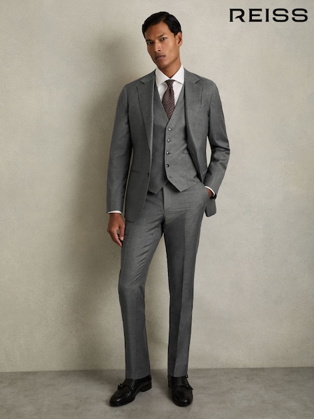 Reiss Grey Aspire Slim-Fit Wool Suit Waistcoat (AC9327) | €180