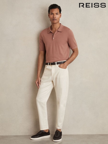 Reiss Dusty Blush Pink Manor Merino Wool Short-Sleeve Polo Shirt (AC9331) | €128
