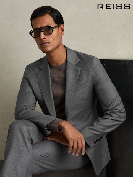 Grå - Reiss Aspire Single Breasted Wool Suit Slim-fit Jacket (AC9337) | kr5 640