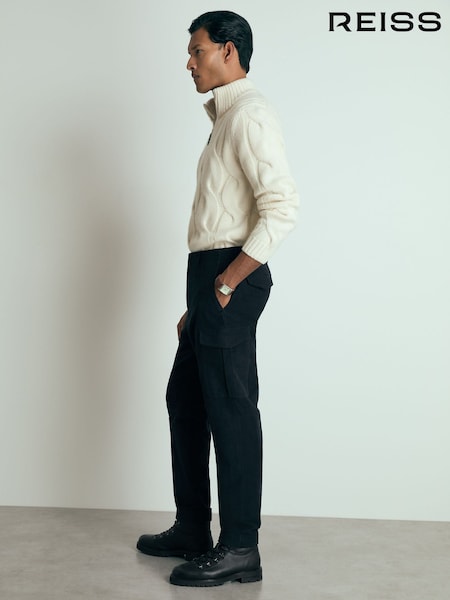 Reiss Navy Lato Atelier Cotton-Moleskin Cargo Trousers (AC9342) | 980 QAR