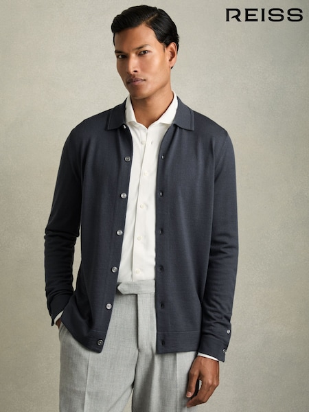 Reiss Blackened Blue Forbes Merino Wool Button-Through Cardigan (AC9346) | €83