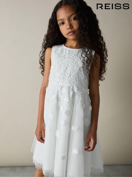 Reiss Ivory Clementine 9-13 yrs Tulle Floral-Embroidered Bridesmaid Dress (AC9347) | €142