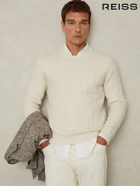 Reiss White Minsk Cabled Jumper with Wool and Alpaca (AC9350) | €85